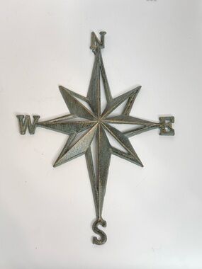 Cast Iron Nautical Compass Rose Wall Hanging Sculpture coastal  ocean decor